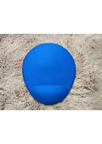 Düz Mavi Renkli Bilek Destekli Oval - Baskılı Mouse Pad