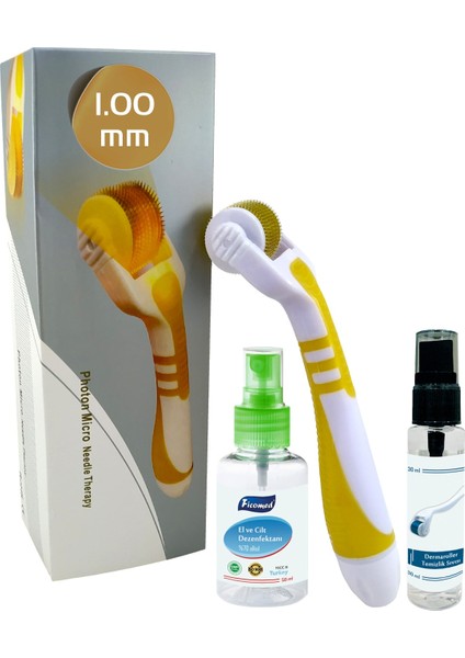 Dermaroller 1.00MM Sarı Işık Tedavili Photon Titanyum 540 Iğneli Derma Roller