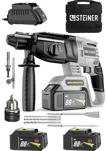 Germany Technology 88 V 5 Ah Kömürsüz Motorlu Çift Akülü Kırıcı Delici Darbeli Matkap