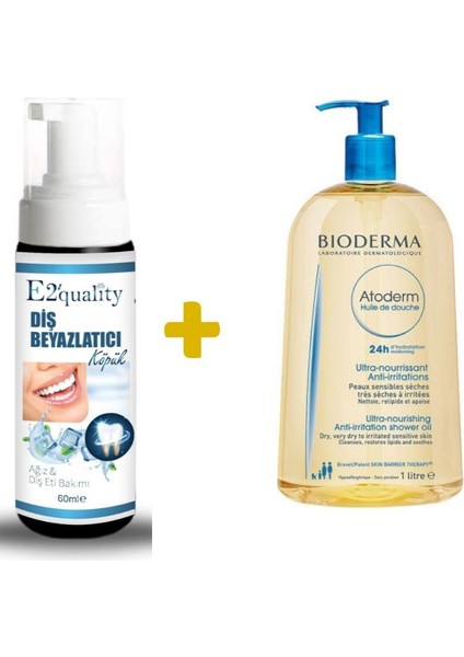 E2'Quality E2'quality Diş Beyazlatıcı Köpük + Bioderma Atoderm 24H Huile De Douche 1lt