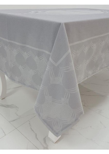 Aslı Lüx Jakar Polycotton Kumaş Gri Masa Örtüsü Dikdörtgen 160x320 cm - 1052 modelleri