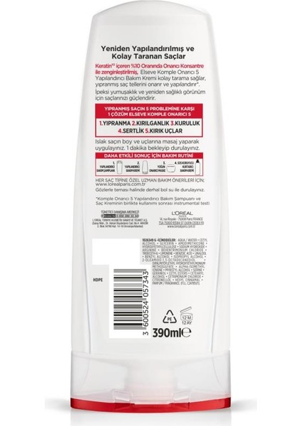 L'Oréal Paris Elseve Komple Onarıcı 5 Yapılandırıcı Bakım Kremi 390 ml