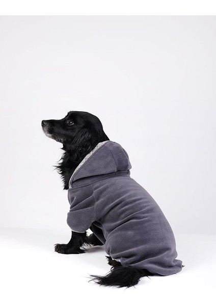 Köpek Kıyafeti Kapüşonlu Polar Sweathshirt Ekoseli Düz Model Antrasit