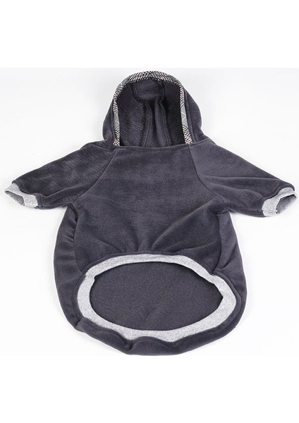 Köpek Kıyafeti Kapüşonlu Polar Sweathshirt Ekoseli Düz Model Antrasit
