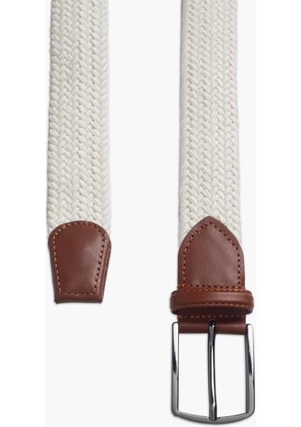 Erkek Ekru Deri Detaylı Elastik Örme Kemer fiyatları