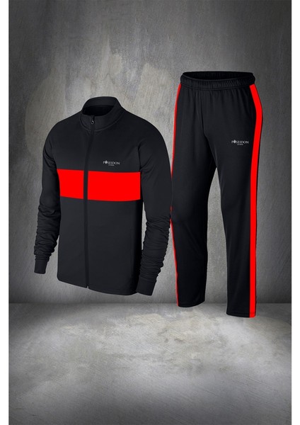 Erkek Siyah Supra Penye Kumaş Fermuarlı Şık Eşofman Seti (S-3xl)