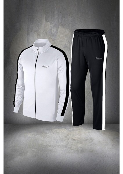 Erkek Beyaz Supra Penye Kumaş Fermuarlı Günlük Rahat Koşu Takımı Seti (S-3xl)