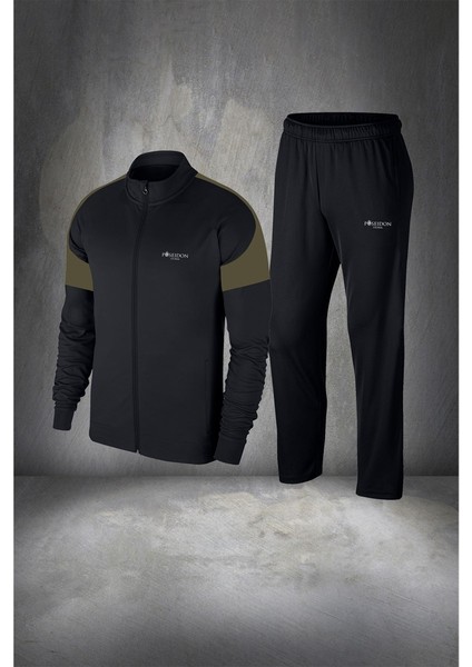 Erkek Siyah Supra Penye Kumaş Fermuarlı Eşofman Takımı (S-3xl)
