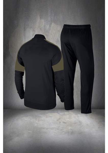 Erkek Siyah Supra Penye Kumaş Fermuarlı Eşofman Takımı (S-3xl)