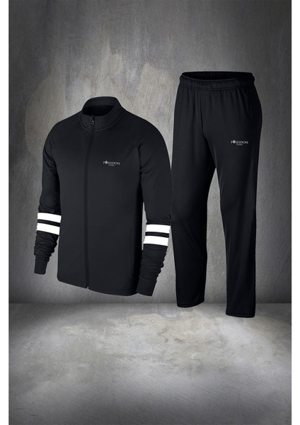 Erkek Siyah Supra Penye Kumaş Fit Kalıp Koşu Seti (S-3xl)