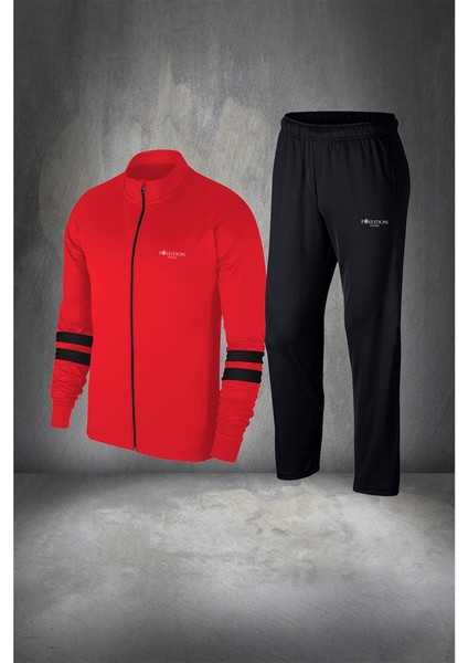 Erkek Kırmızı Supra Penye Kumaş Fermuarlı Koşu Seti (S-3xl)