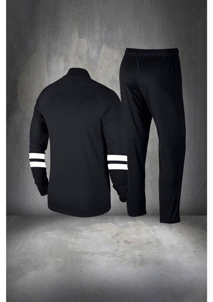 Erkek Siyah Supra Penye Kumaş Fit Kalıp Koşu Seti (S-3xl)