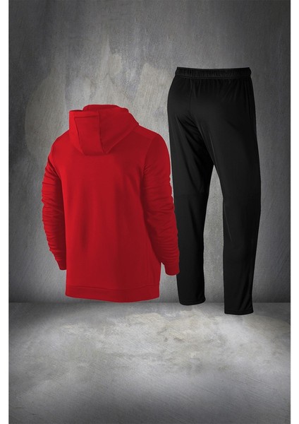 Erkek Kırmızı Supra Penye Kumaş Ön Cepli Rahat Kapüşonlu Yürüyüş Takımı (S-3xl) fırsatları