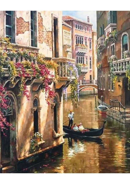 Canvas Venedikte Gondol Gezintisi Sayılarla Boyama Seti Kasnaklı 100 x 140 cm