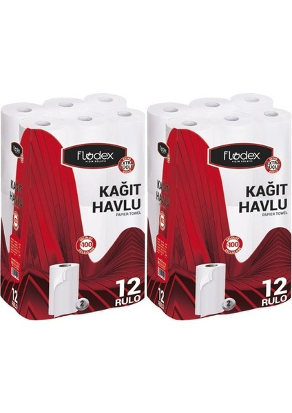 Kağıt Havlu Çift Katlı 24 Lü Paket (2 Paket x 12) (Extra Güçlü Serisi)