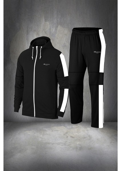 Erkek Siyah Supra Penye Kumaş Rahat Cepli Eşofman Takımı (S-3xl)