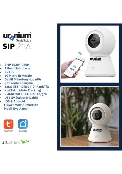 Guv Cam Uranıum SIP-21A 2mp 2.8mm 10 Metre Ir Pan&tılt Cıft Yonlu Konusma