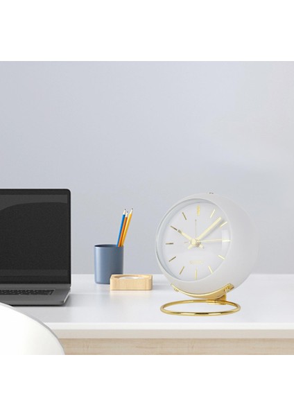 Modern Yuvarlak Çalar Saat 15DB Sessiz Gitme Gece Lambası Çocuk Çalışma Çalışması Beyaz (Yurt Dışından)