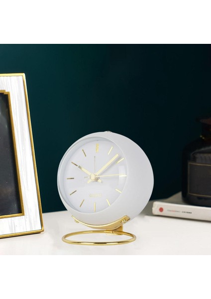 Modern Yuvarlak Çalar Saat 15DB Sessiz Gitme Gece Lambası Çocuk Çalışma Çalışması Beyaz (Yurt Dışından)