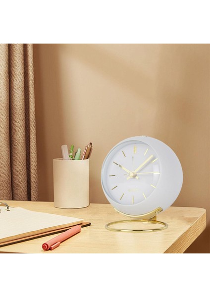 Modern Yuvarlak Çalar Saat 15DB Sessiz Gitme Gece Lambası Çocuk Çalışma Çalışması Beyaz (Yurt Dışından)