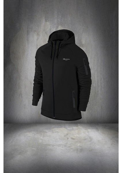 Büyük Beden Erkek Siyah Supra Penye Kumaş Rahat Fermuarlı Eşofman Takımı (4xl- 10XL)