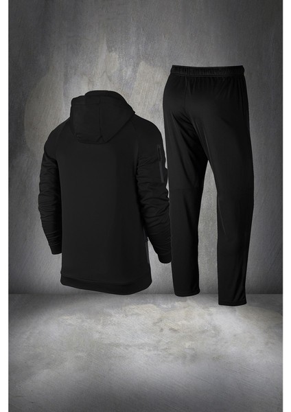 Büyük Beden Erkek Siyah Supra Penye Kumaş Rahat Fermuarlı Eşofman Takımı (4xl- 10XL)
