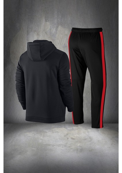 Büyük Beden Erkek Siyah Supra Penye Kumaş Önü Cep Detaylı Eşofman Takımı (4xl- 10XL)