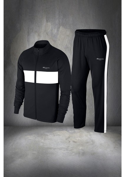 Büyük Beden Erkek Siyah Supra Penye Kumaş Fermuarlı Şık Koşu ve Yürüyüş Takımı (4xl- 10XL)