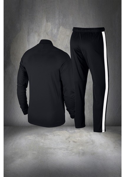 Büyük Beden Erkek Siyah Supra Penye Kumaş Fermuarlı Şık Koşu ve Yürüyüş Takımı (4xl- 10XL)