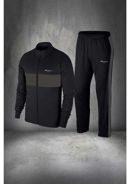 Büyük Beden Erkek Siyah Supra Penye Kumaş Koşu ve Yürüyüş Seti (4xl- 10XL)