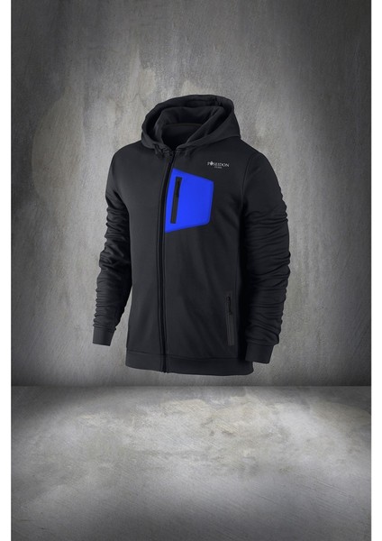 Büyük Beden Erkek Siyah Supra Penye Kumaş Önü Cep Detaylı Kapüşonlu Eşofman Seti (4xl- 10XL)