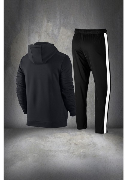 Büyük Beden Erkek Siyah Supra Penye Kumaş Ön Cepli Rahat Eşofman Takımı (4xl- 10XL)