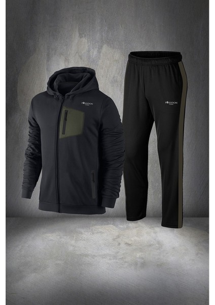 Büyük Beden Erkek Siyah Supra Penye Kumaş Rahat Önü Cep Detaylı Eşofman Takımı (4xl- 10XL)