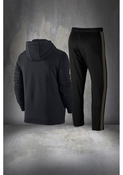 Büyük Beden Erkek Siyah Supra Penye Kumaş Rahat Önü Cep Detaylı Eşofman Takımı (4xl- 10XL)