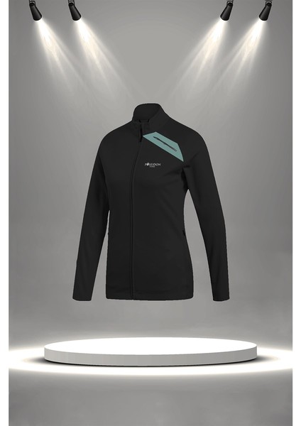 Kadın Siyah Supra Penye Kumaş Mevsimlik Fermuarlı Koşu Takımı (S-3xl)