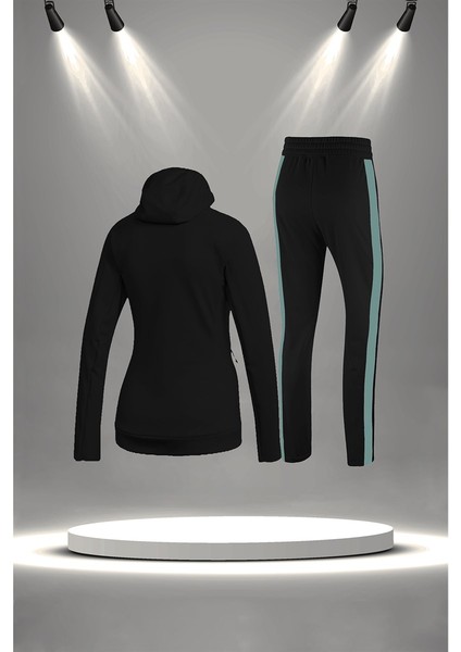 Kadın Siyah Supra Penye Kumaş Mevsimlik Fermuarlı Koşu Takımı (S-3xl)
