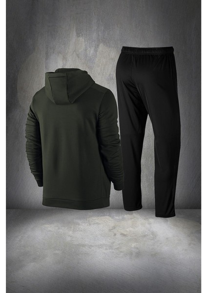 Büyük Beden Erkek Haki Supra Penye Kumaş Fermuarlı Kapüşonlu Yürüyüş Takımı (4xl- 10XL) fırsatları