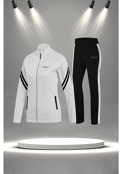 Kadın Beyaz Supra Penye Kumaş Fit Kalıp Koşu Seti (S-3xl)