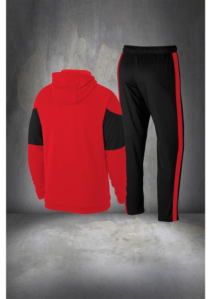 Büyük Beden Erkek Kırmızı Supra Penye Kumaş Fermuarlı Kapüşonlu Koşu Seti (4xl- 10XL) fırsatları