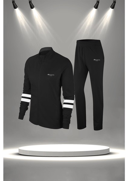 Kadın Siyah Supra Penye Kumaş Şık ve Rahat Eşofman Takımı Seti (S-3xl)