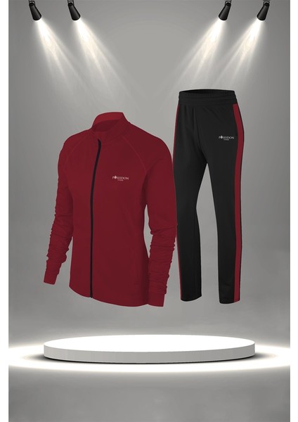 Kadın Bordo Supra Penye Kumaş Alt ve Üst Eşofman Takımı Seti (S-3xl)