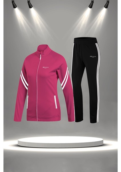 Kadın Fuşya Supra Penye Kumaş Fermuarlı Kapüşonlu Eşofman Takımı (S-3xl)