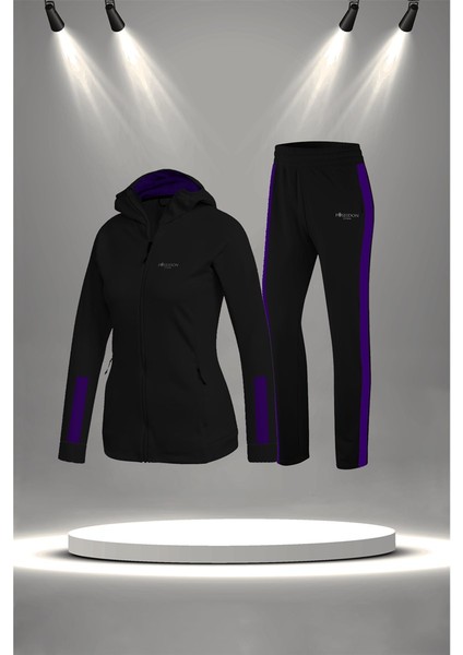 Kadın Siyah Supra Penye Nefes Alabilen Kumaş Şık Eşofman Takımı (S-3xl)