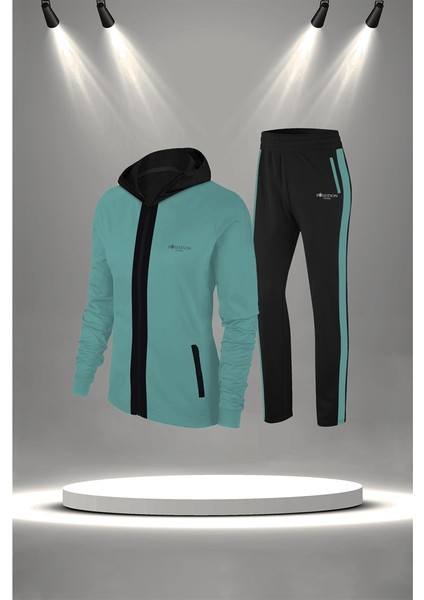 Kadın Su Yeşili Supra Penye Kumaş Kumaş Fit Kalıp Koşu Seti (S-3xl)