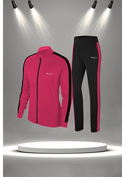 Kadın Fuşya Supra Penye Kumaş Yürüyüş Antrenman Fitness Eşofman Seti (S-3xl)