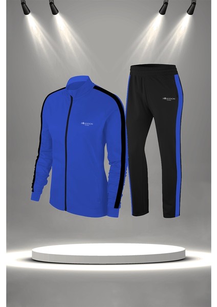 Kadın Mavi Supra Penye Kumaş Sporcu Günlük Koşu Seti (S-3xl)