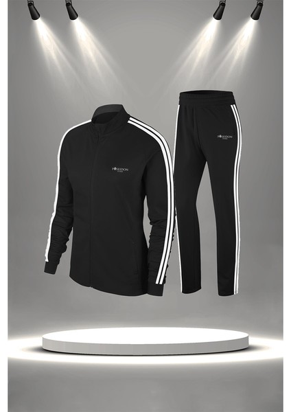 Kadın Siyah Supra Penye Kumaş Rahat Konforlu Kesim Eşofman Takımı (S-3xl)