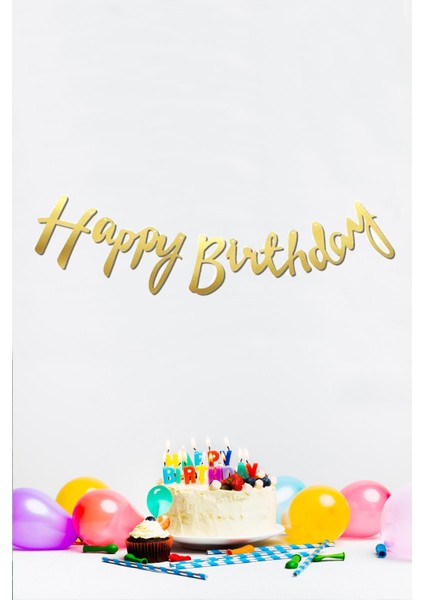 Happy Birthday Gold Doğum Günü Banner Kaligrafi Banner Yazı Altın