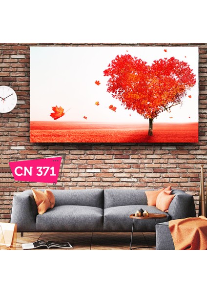 Kırmızı Sonbahar Sevgi Ağacı Sevgiliye Hediye Kanvas Tablosu
