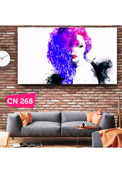 Kıvırcık Saçlı Kadın Kanvas Tablo / Cafe Duvar Görseli